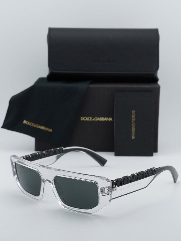 Dolce & Gabbana Dg6203 313387 Rectangle Sunglasses - Transparent\Dark Grey